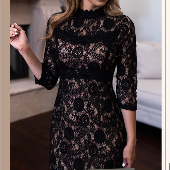 Black Lace Midi Dress - Picture 1 of 7